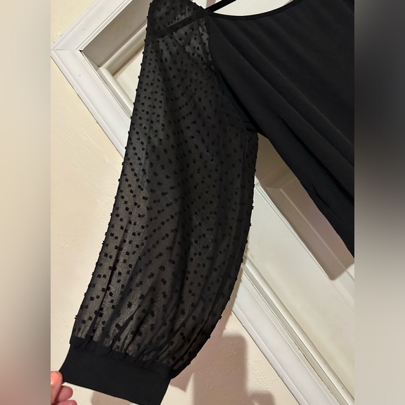 Black Crop Too With Polka Dot Sheer Sleeves - XXL - Picture 2 of 3